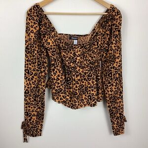 Urban Outfitters Ava Smocked Heart Leopard Print Blouse Size Small